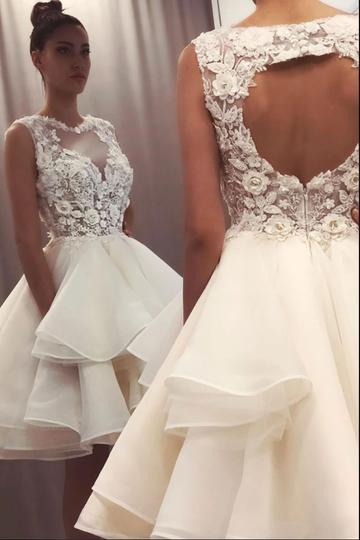 White tulle lace short prom dress white tulle lace homecoming dress HZ1023